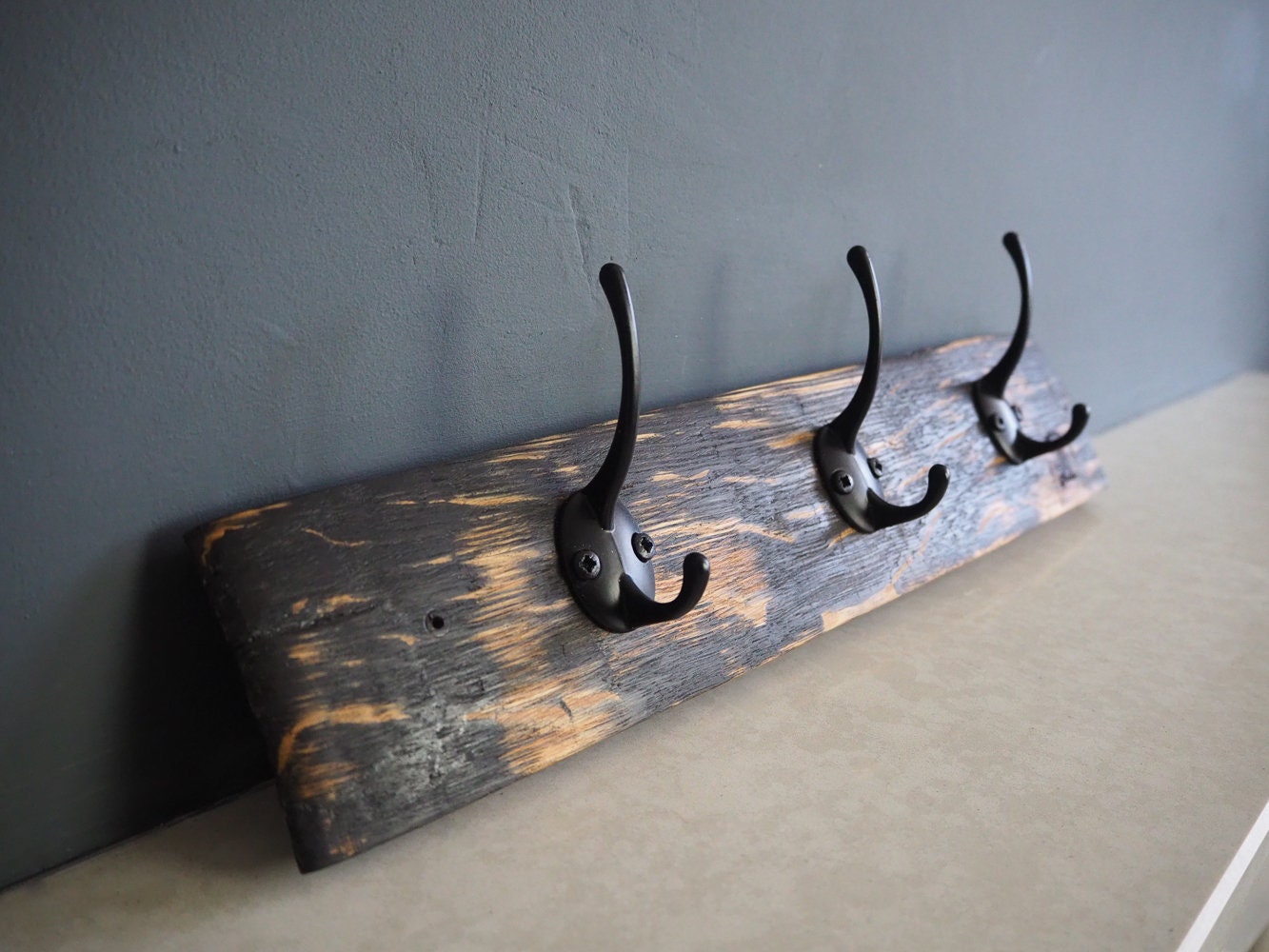 Rustic Handmade Coat Hook made using an Oak Whisky Barrel Stave