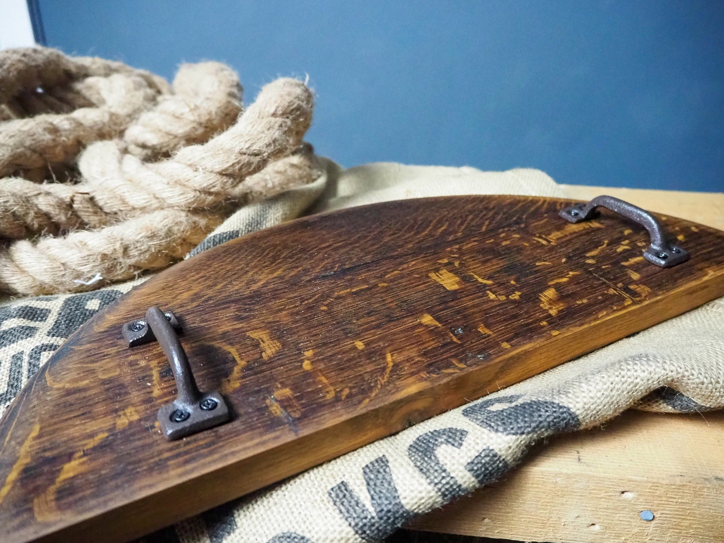Rustic Handmade Charcuterie Cheese Serving Board made from an Oak Whisky Barrel