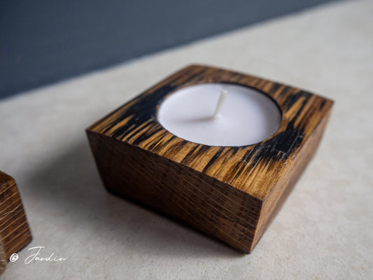 Rustic Handmade Tea Light Gift 4 pack made using an Oak Whisky Barrel Stave