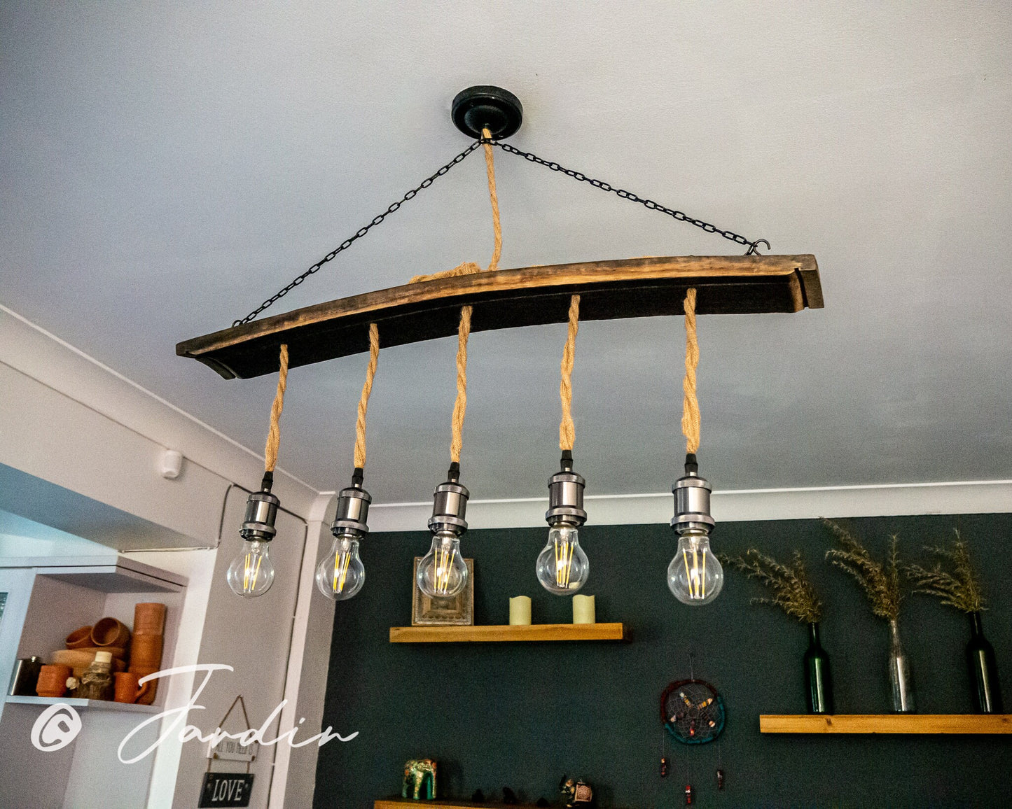 Rustic Handmade Ceiling Stave Light Fixture made using an Oak Whisky Barrel