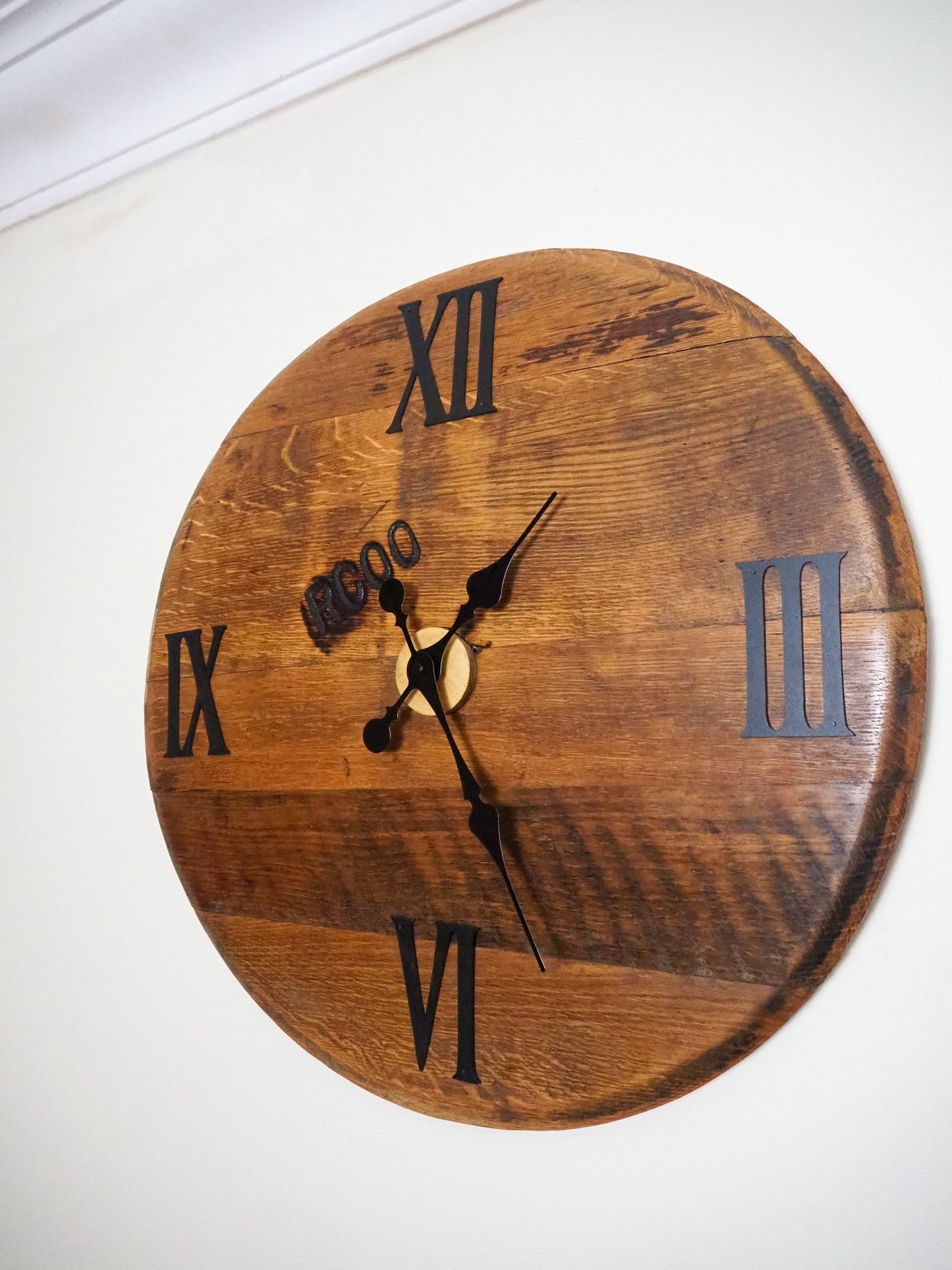 Rustic Handmade Clock made using an Oak Whisky Barrel Lid
