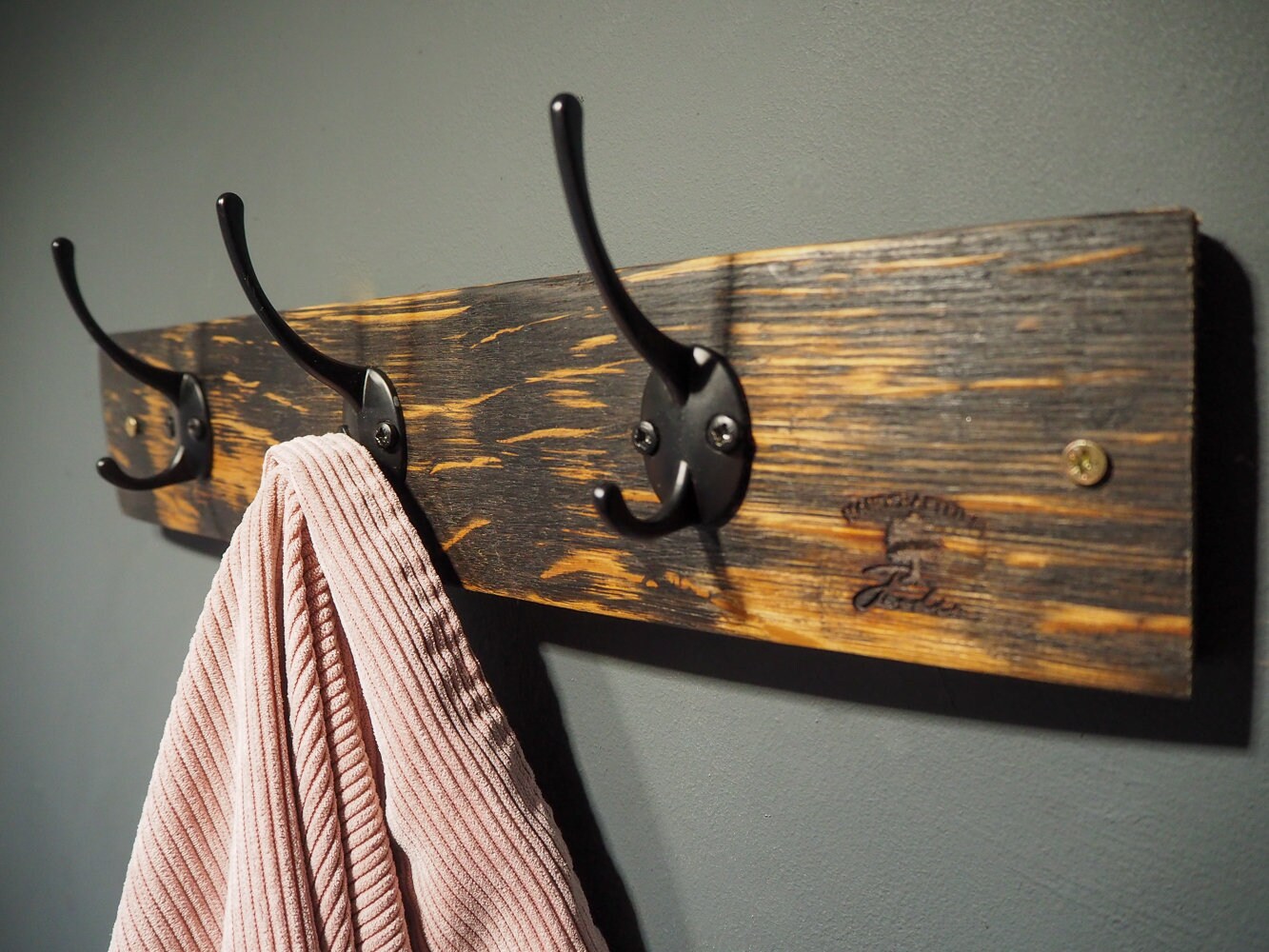 Rustic Handmade Coat Hook made using an Oak Whisky Barrel Stave