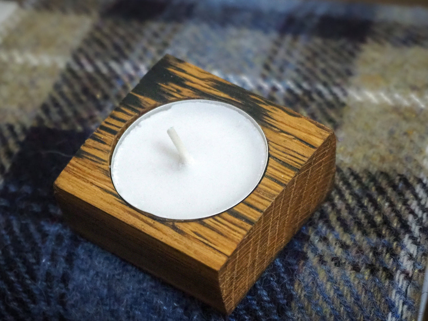 Rustic Handmade Tea Light Gift 4 pack made using an Oak Whisky Barrel Stave