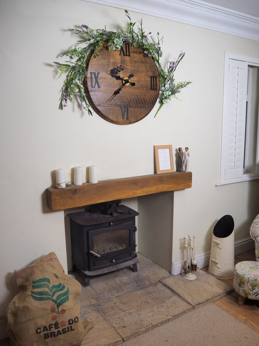 Rustic Handmade Clock made using an Oak Whisky Barrel Lid