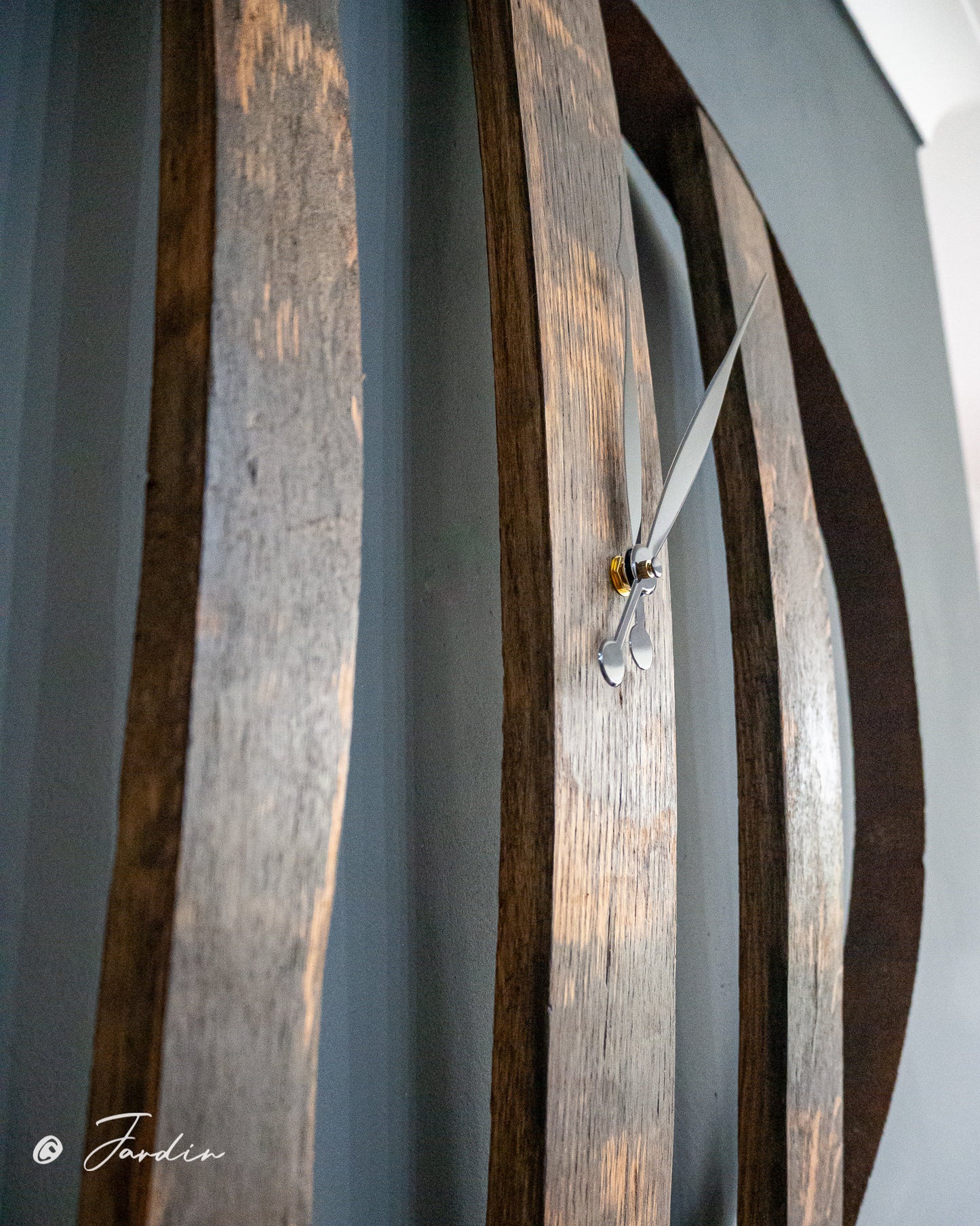Oak Whisky Barrel Clock / Hoop Clock / Stave Clock / Large Metal Wood Clock - Handcrafted