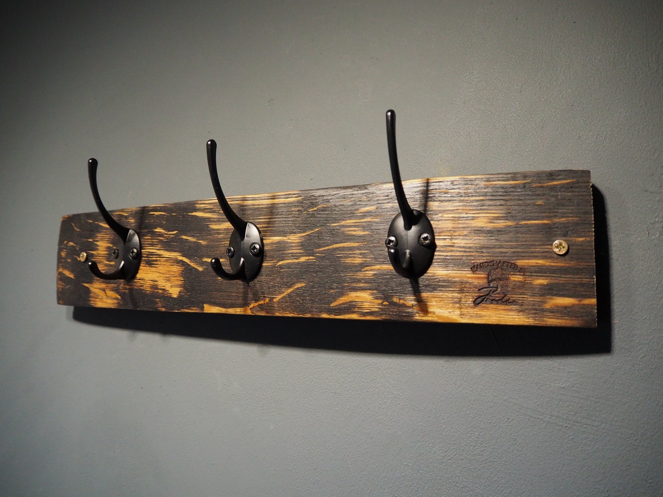 Rustic Handmade Coat Hook made using an Oak Whisky Barrel Stave