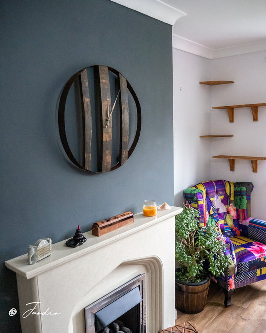 Rustic Handmade Oak Whisky Barrel Clock / Hoop Clock / Stave Clock / Large Metal Wood Clock