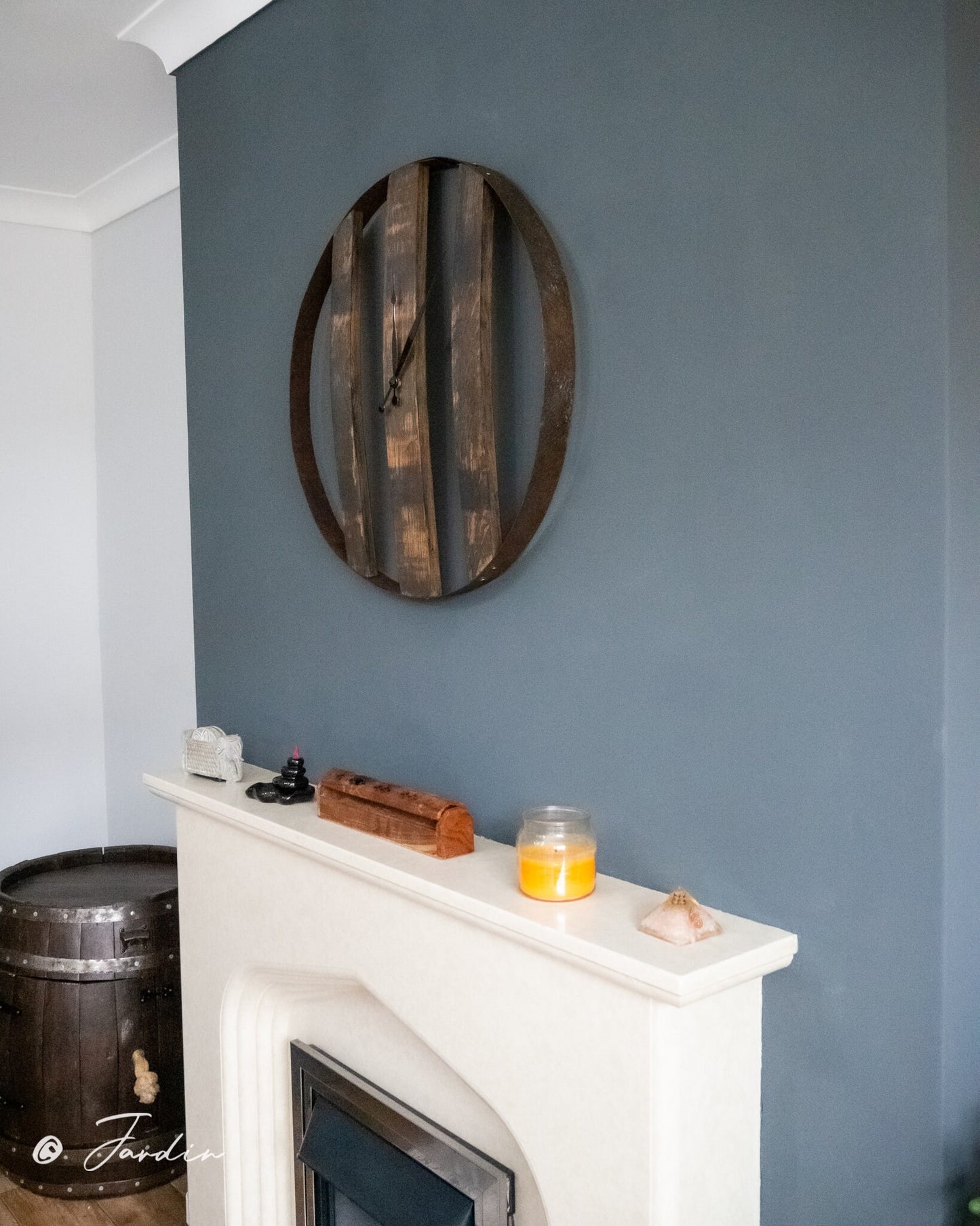 Rustic Handmade Oak Whisky Barrel Clock / Hoop Clock / Stave Clock / Large Metal Wood Clock