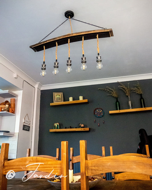 Rustic Handmade Ceiling Stave Light Fixture made using an Oak Whisky Barrel