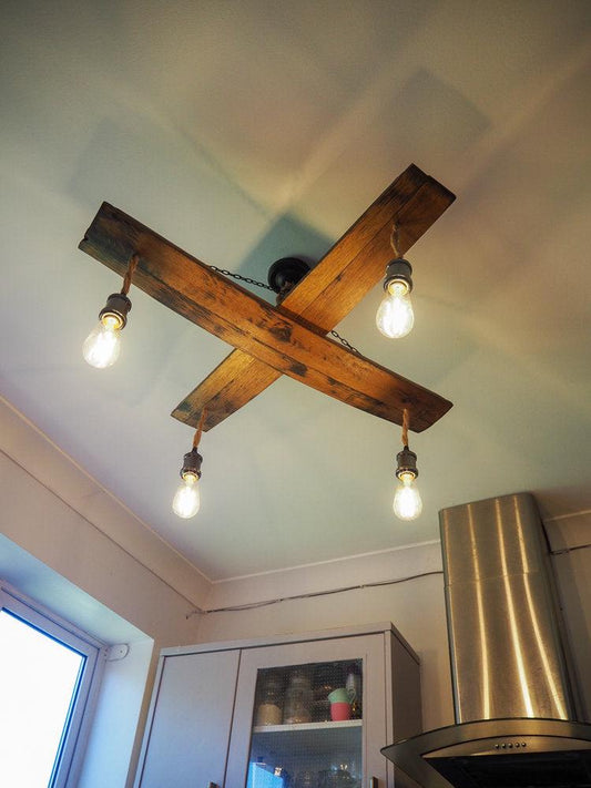 Rustic Handmade Large Cross Ceiling Light made using an Oak Whisky Barrel
