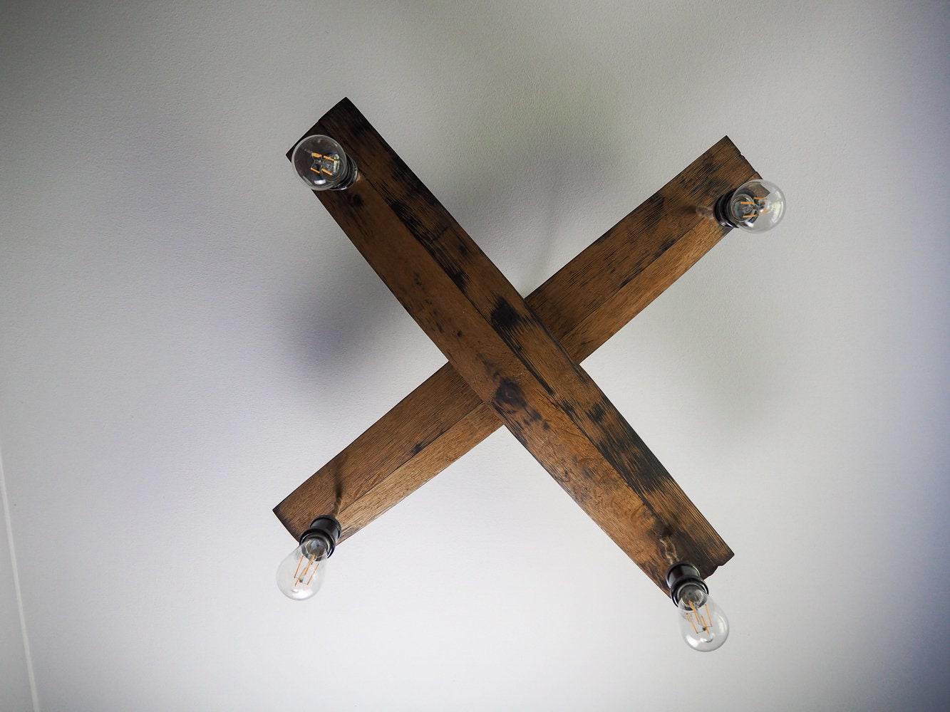 Rustic Handmade Large Cross Ceiling Light made using an Oak Whisky Barrel