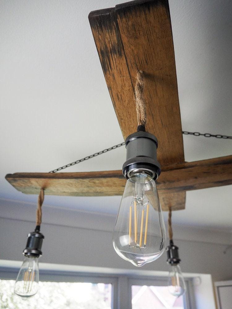 Rustic Handmade Large Cross Ceiling Light made using an Oak Whisky Barrel