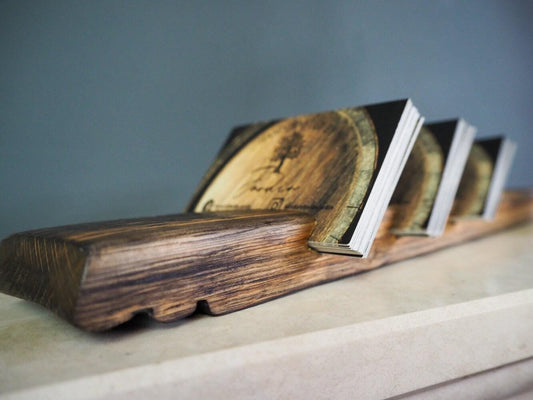 Rustic Handmade Business Card Holder made using an Oak Whisky Barrel Stave