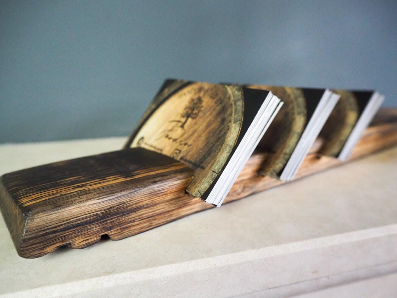 Rustic Handmade Business Card Holder made using an Oak Whisky Barrel Stave