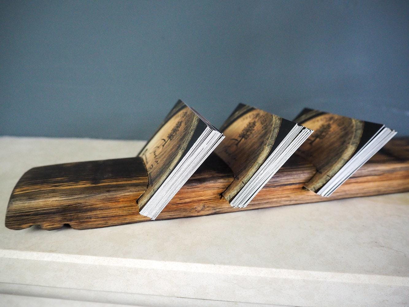 Rustic Handmade Business Card Holder made using an Oak Whisky Barrel Stave