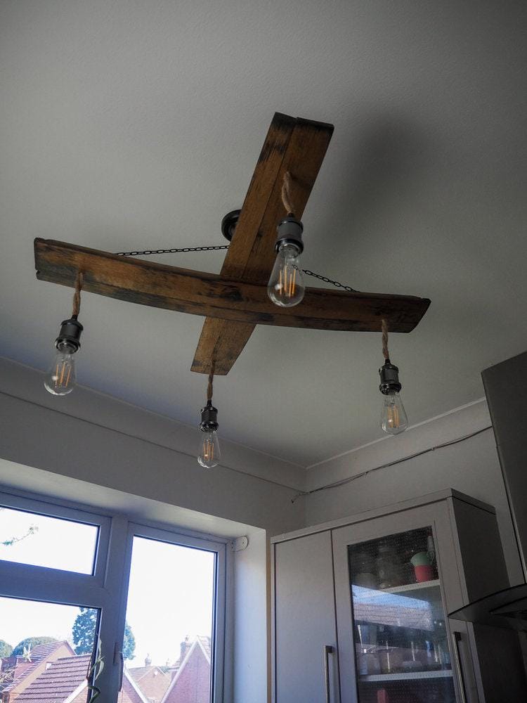Rustic Handmade Large Cross Ceiling Light made using an Oak Whisky Barrel