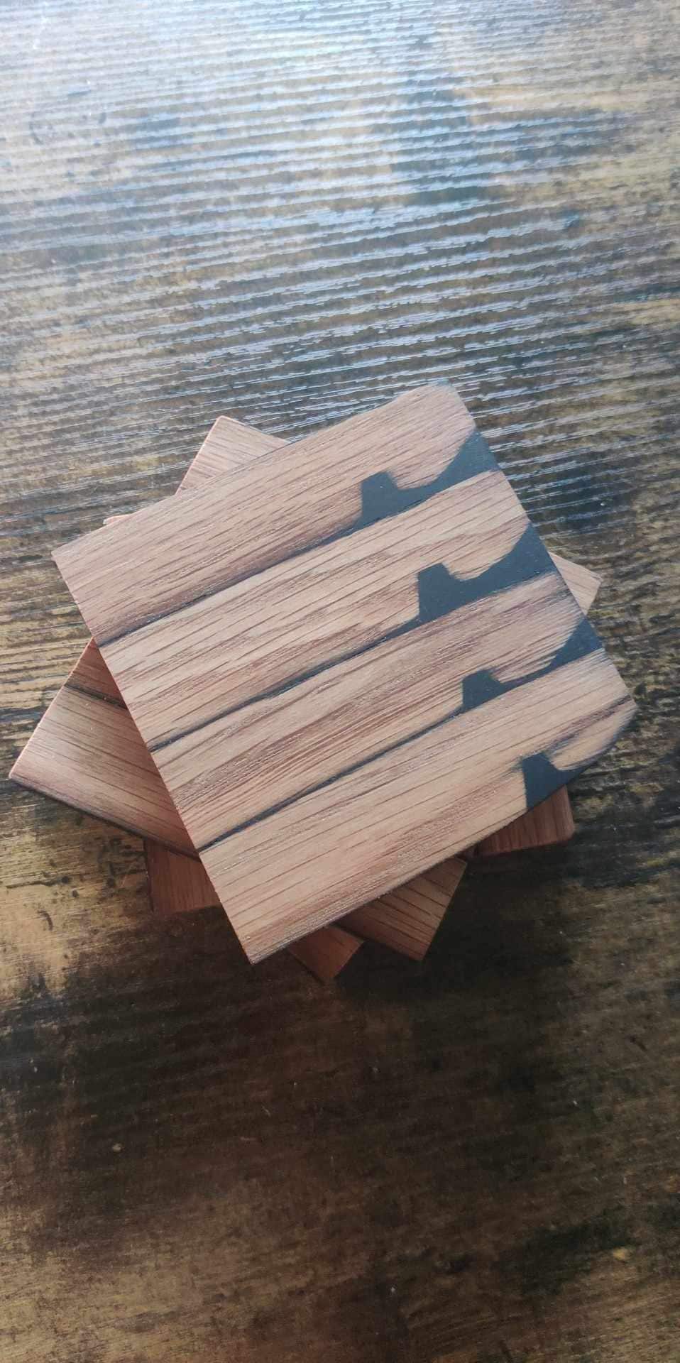 Rustic Handmade Stave Coasters (4pcs) made using Oak Whisky Barrel Staves