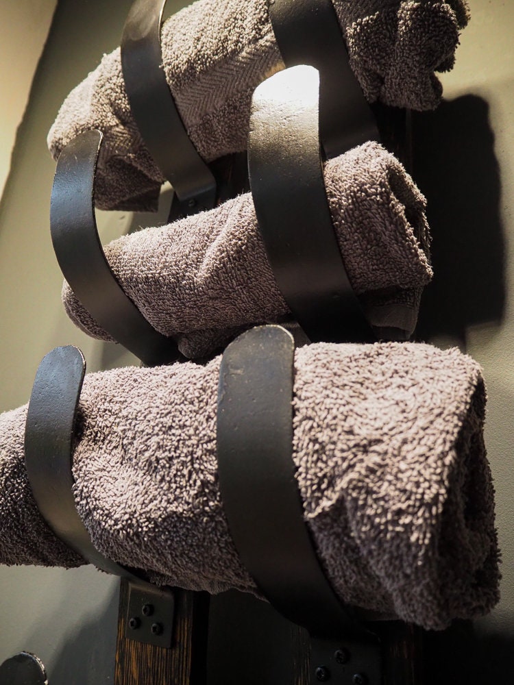 Rustic Handmade Towel Rack made from an Oak Whisky Barrel Stave and Hoops
