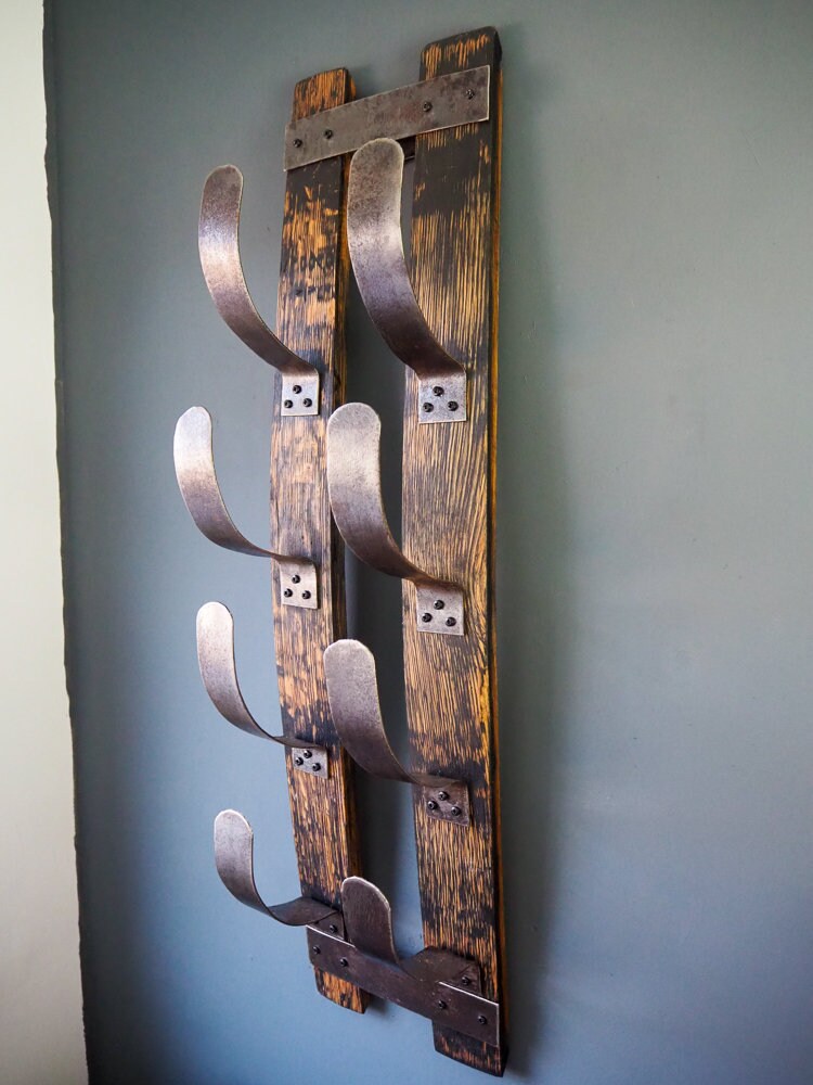 Rustic Handmade Towel Rack made from an Oak Whisky Barrel Stave and Hoops