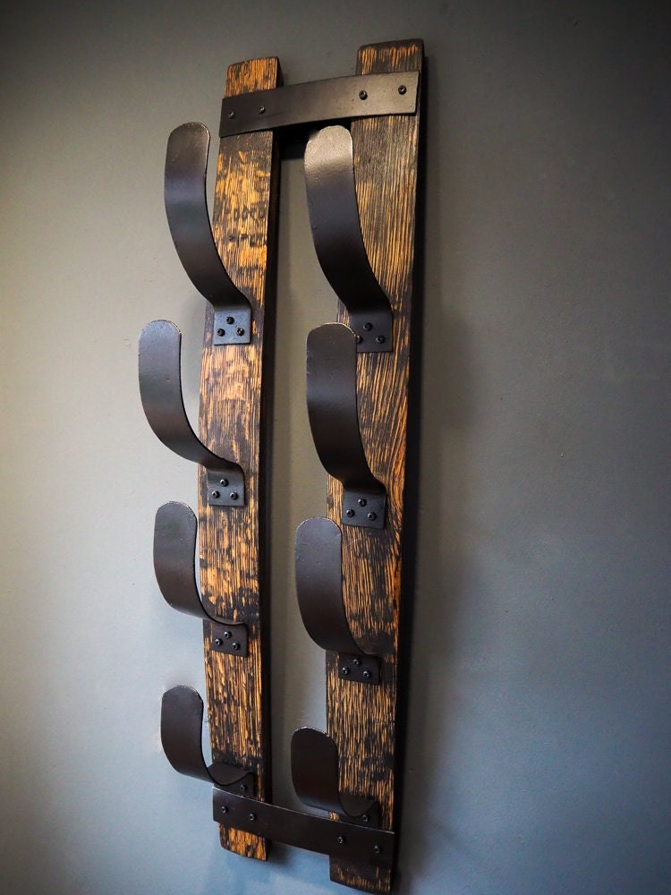 Rustic Handmade Towel Rack made from an Oak Whisky Barrel Stave and Hoops