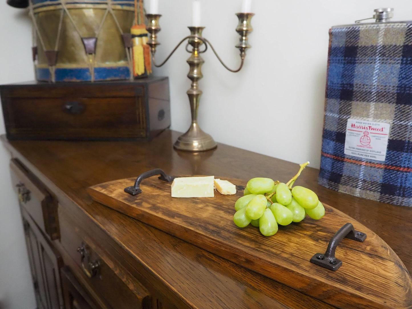 Rustic Handmade Charcuterie Cheese Serving Board made from an Oak Whisky Barrel