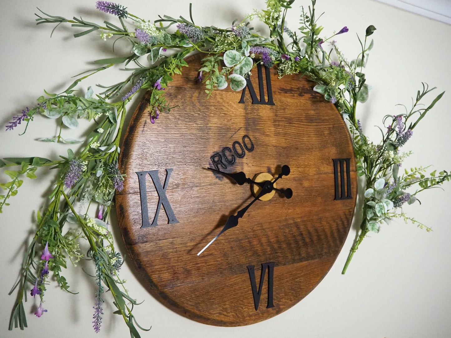 Rustic Handmade Clock made using an Oak Whisky Barrel Lid