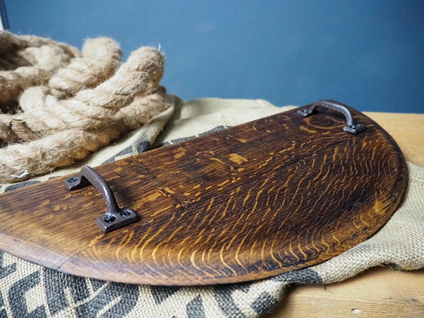 Rustic Handmade Charcuterie Cheese Serving Board made from an Oak Whisky Barrel