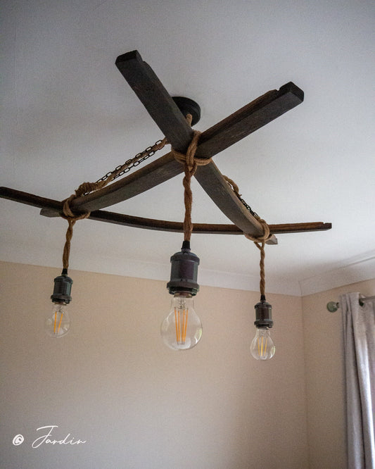 Rustic Handmade Triangle Tudor Statement Light made using Oak Whisky Barrel Staves