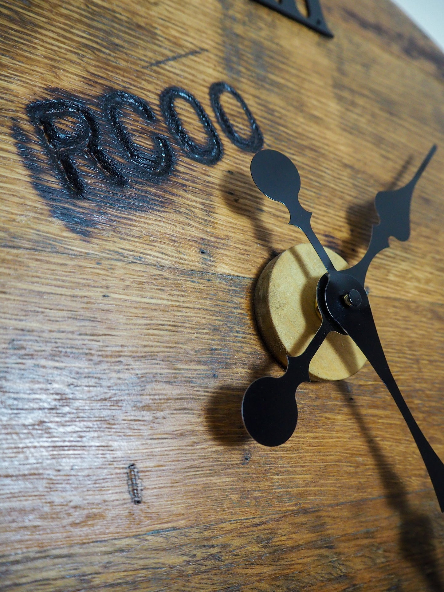Rustic Handmade Clock made using an Oak Whisky Barrel Lid