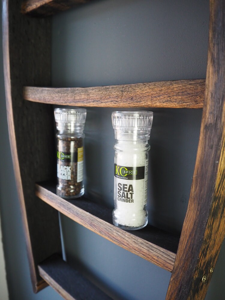 Rustic Handmade Spice Rack Home Kitchen Storage Decor made using an Oak Whisky Barrel