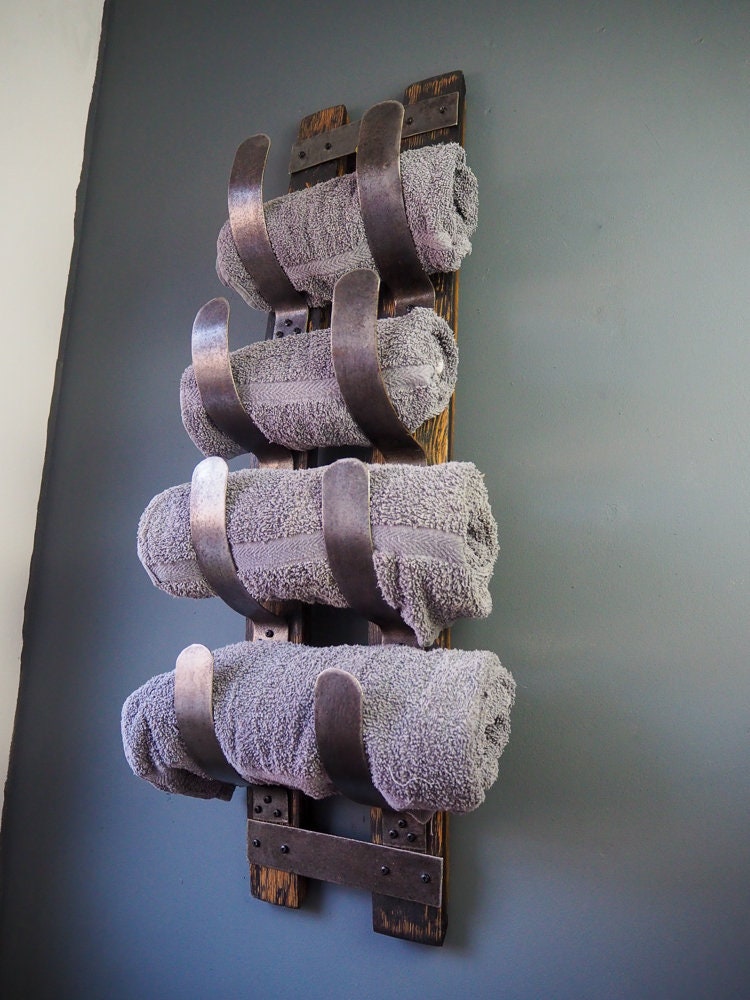 Rustic Handmade Towel Rack made from an Oak Whisky Barrel Stave and Hoops