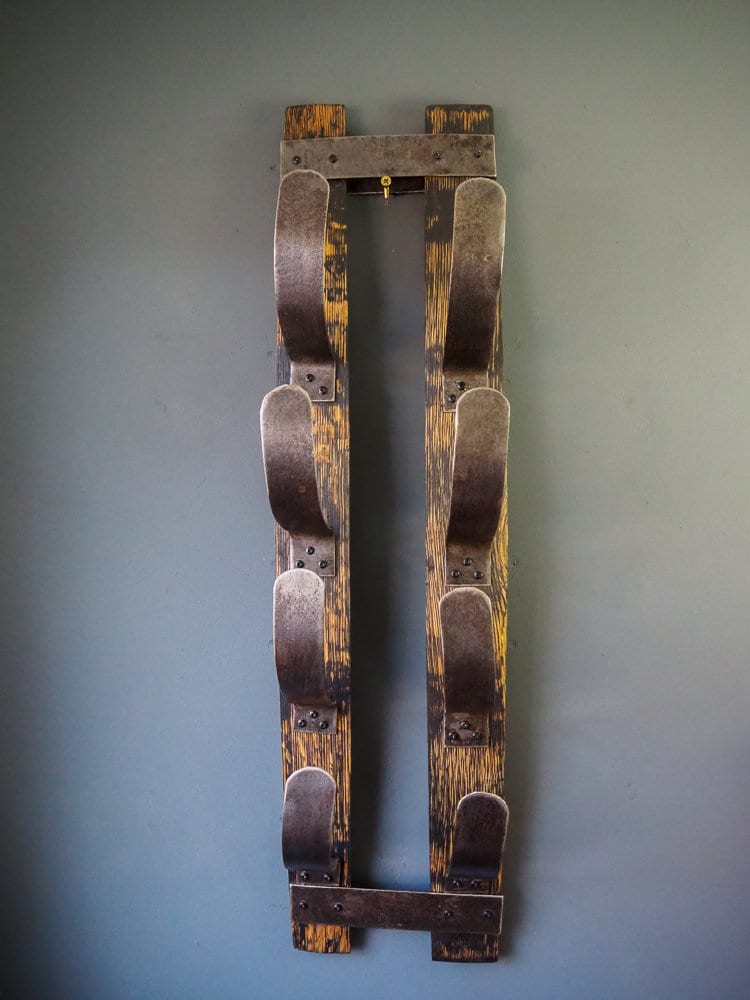 Rustic Handmade Towel Rack made from an Oak Whisky Barrel Stave and Hoops