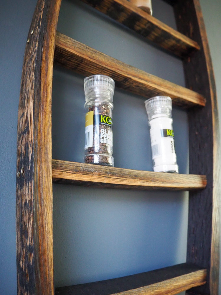 Rustic Handmade Spice Rack Home Kitchen Storage Decor made using an Oak Whisky Barrel