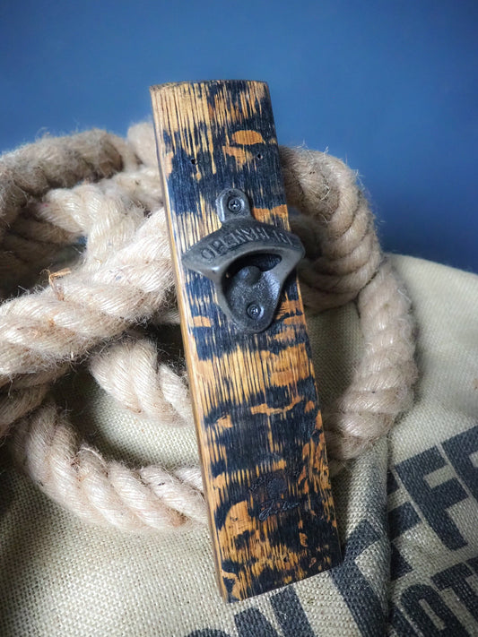 Rustic Handmade Wall Bottle Opener Gift made using an Oak Whisky Barrel